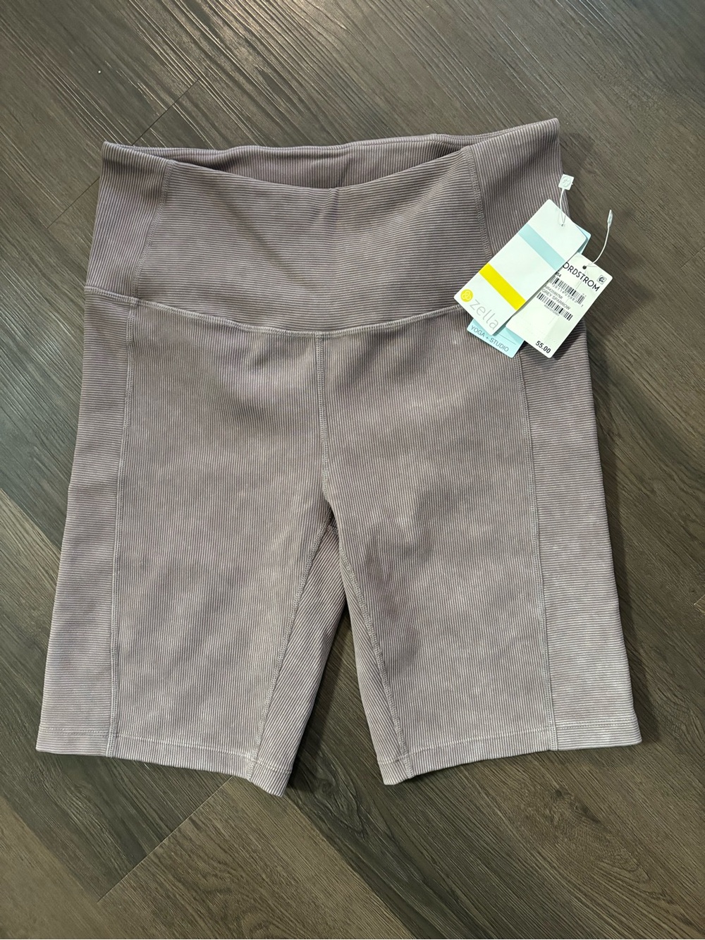 Zella NWT High-Waist Ribbed Yoga Sport Shorts - Dusty Mauve Grey Sz Large
